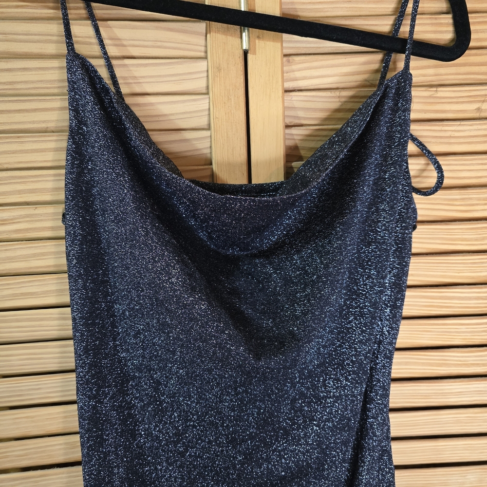 Nasty Gal Black Shimmer Dress Adjustable Side Straps, Size 10 - Picture 4 of 7